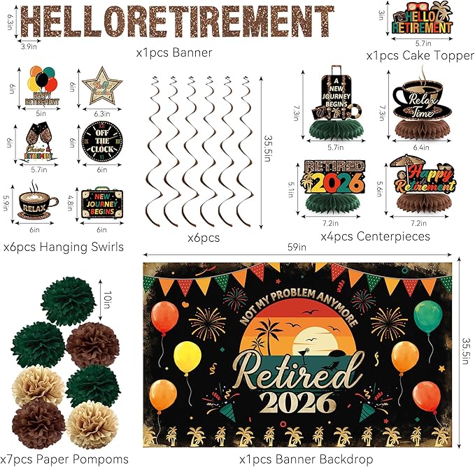 Retirement Party Decoration Vintage 2026 Retired Banner Background
