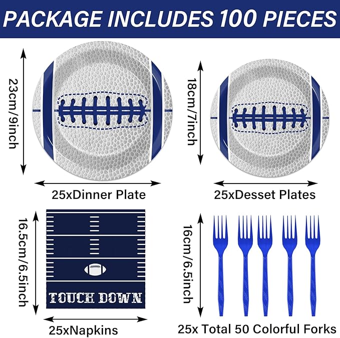 25 Guests Cowboys Football Party Plates and Napkins Supplies