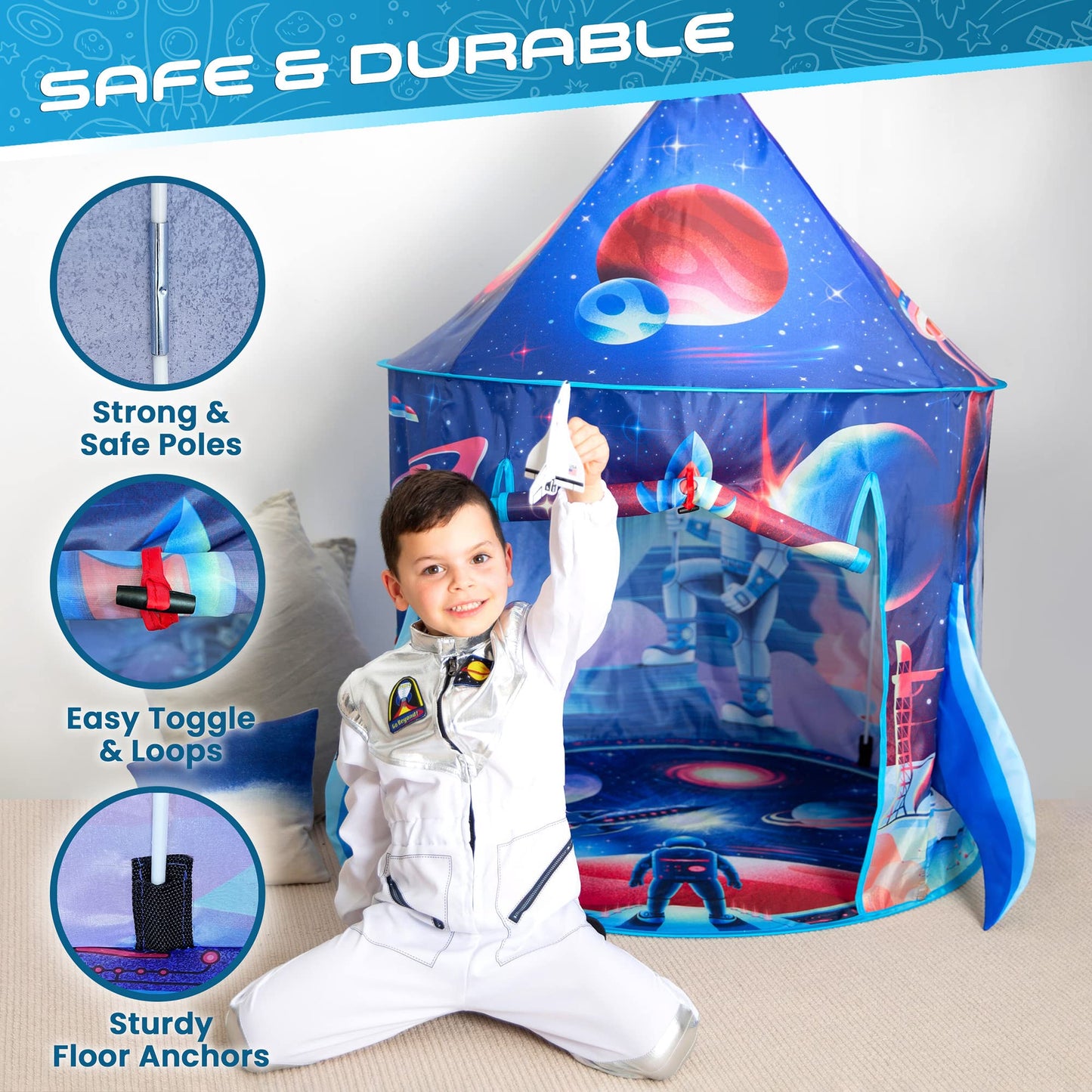 W&O Rocket Ship Play Tent with Blast Off Button - Ultimate Spaceship