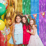 Rainbow Metallic Tinsel Foil Fringe Curtains, 2 Pack 3.3x8.3 Feet