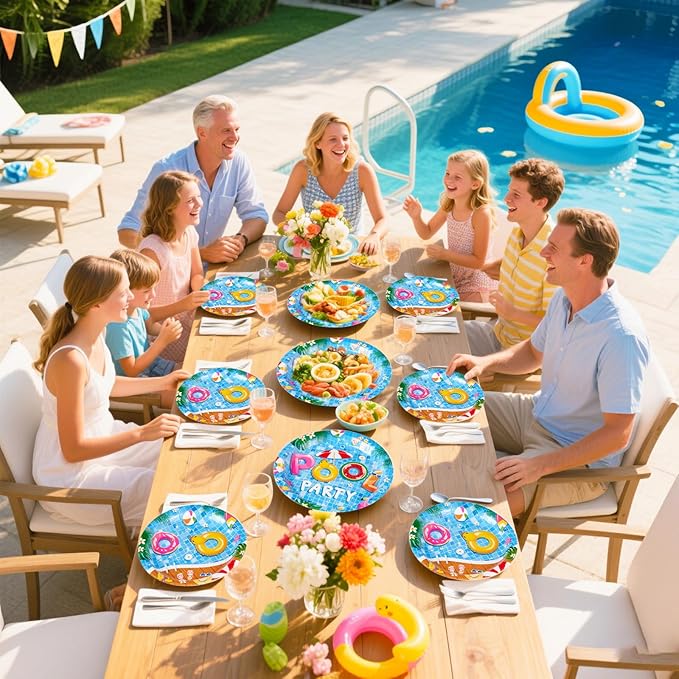 200 Pcs Pool Party Supplies Summer Pool Party Plates and Napkins