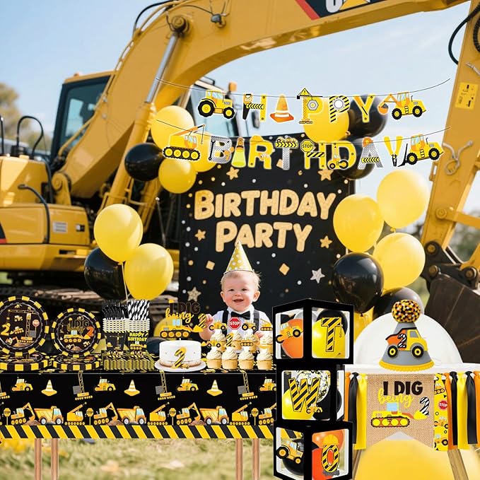 348 Pcs Construction 2nd Birthday Decorations Dump Truck Two Years