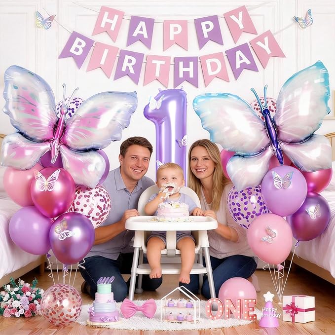1st Birthday Decorations for Girls, 40 Inch Purple Number 1 Balloon,