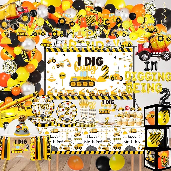 345 Pcs Construction 2nd Birthday Party Supplies Dump Truck Two