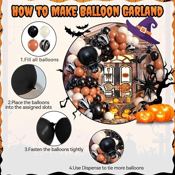 Halloween Balloon Arch Garland Kit Black Retro Orange White Black