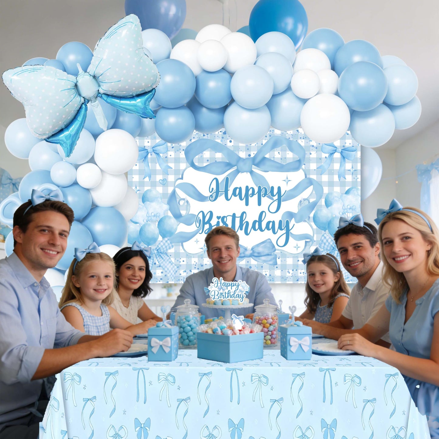 Blue Bow Birthday Decorations for Girls, Coquette Party Supplies with