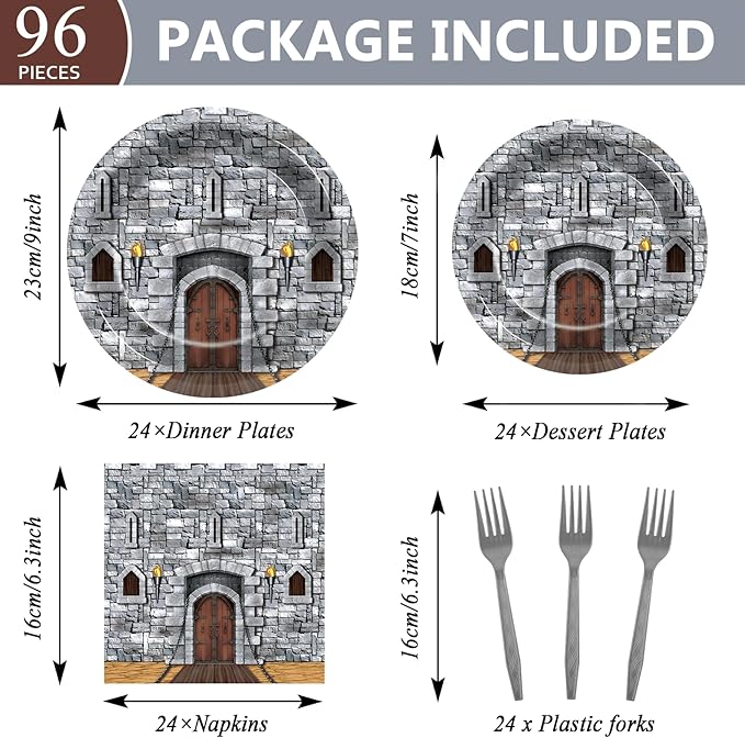 96PCS Medieval Plates Napkin Halloween Castle Party Decorations