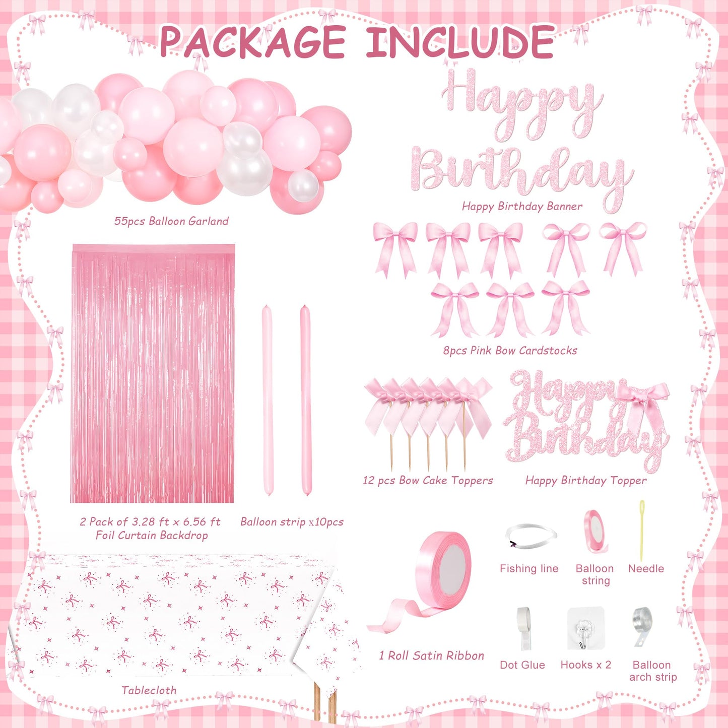 Kriyokiaa Pink Bow Birthday Decorations 92pcs Coquette Birthday Decor