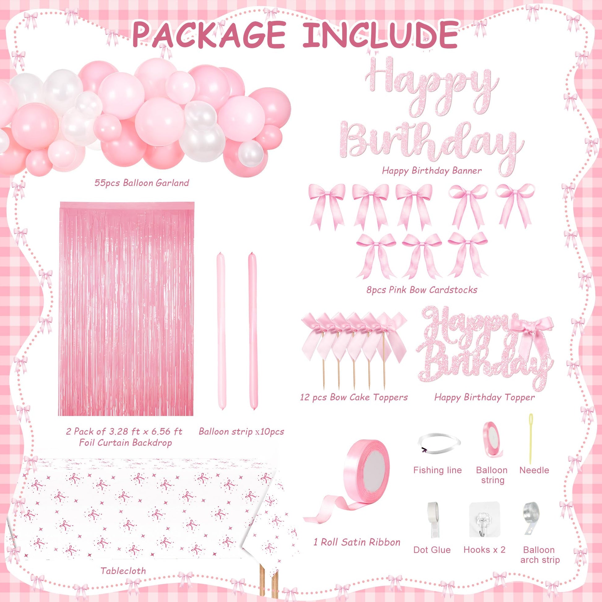 Kriyokiaa Pink Bow Birthday Decorations 92pcs Coquette Birthday Decor