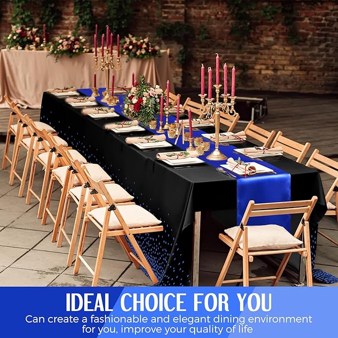 Breling 16 Pack Black and Blue Disposable Plastic Tablecloths and
