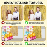 Voircoloria 2 Pack Gold Foil Fringe Backdrop Curtains, Tinsel