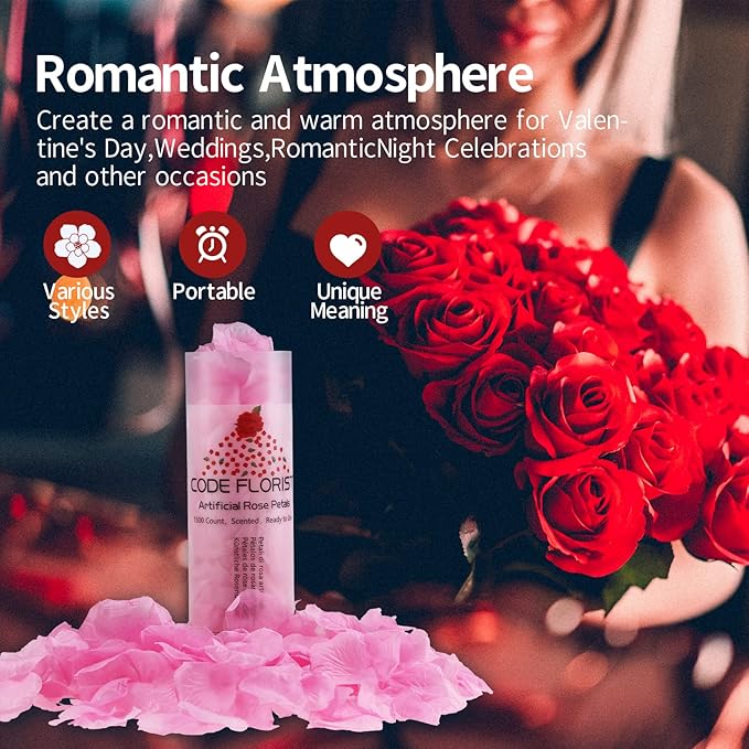 CODE FLORIST 1100 PCS Pink Silk Rose Petals for Valentine's