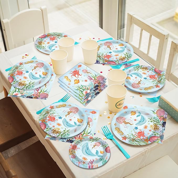 50 Guests Under the Sea Party Decorations Plates and Napkins Ocean