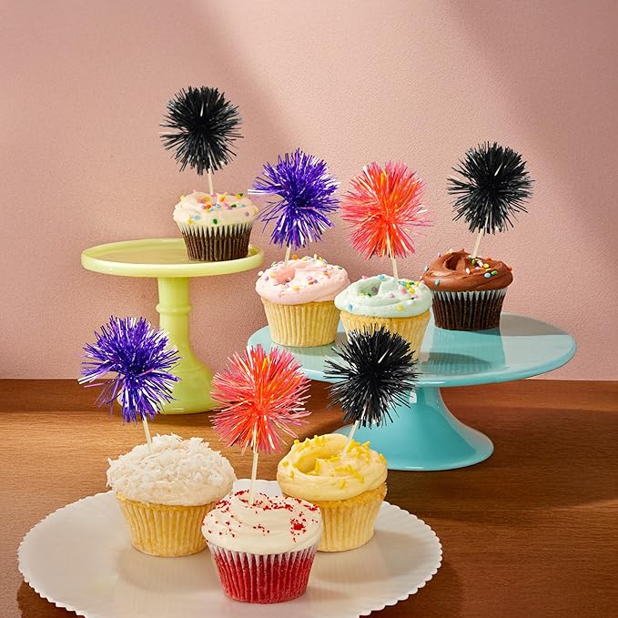 Gyufise 30Pcs Foil Firework Cupcake Toppers Sparkle Tinsel Cake #17