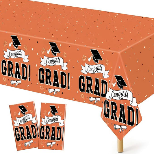 QZYL 2Pcs 2026 Graduation Table Cloths, 108" X 54" Orange Grad Party