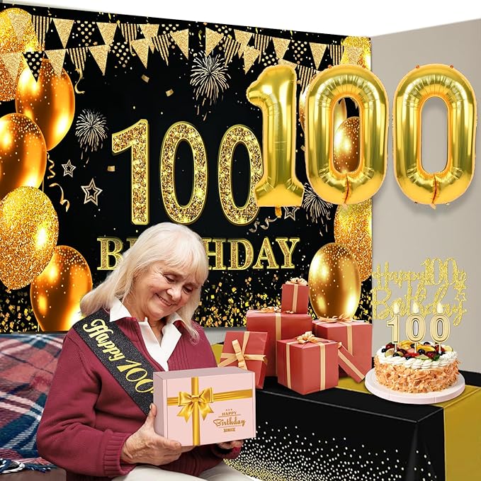 100th Birthday Decorations Men Women with 100th Birthday Banner