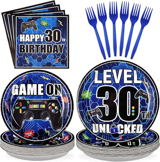 96Pcs 30th Birthday Video Game Party Supplies Blue Video Game Paper