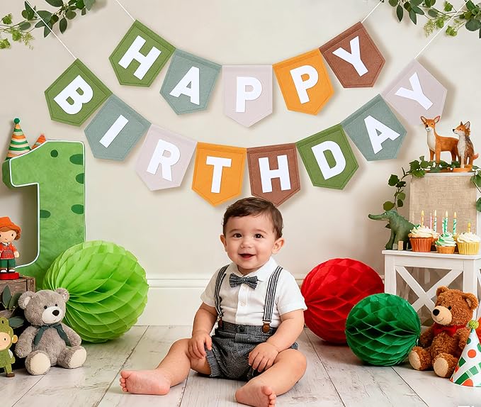 Wild One Felt Green Happy Birthday Banner Birthday Decorations for