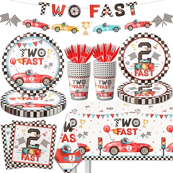 Two Fast Birthday Party Supplies 142pcs Race Car 2nd Birthday