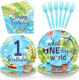 96Pcs Travel Theme 1st Birthday Party Supplies Adventure Awaits