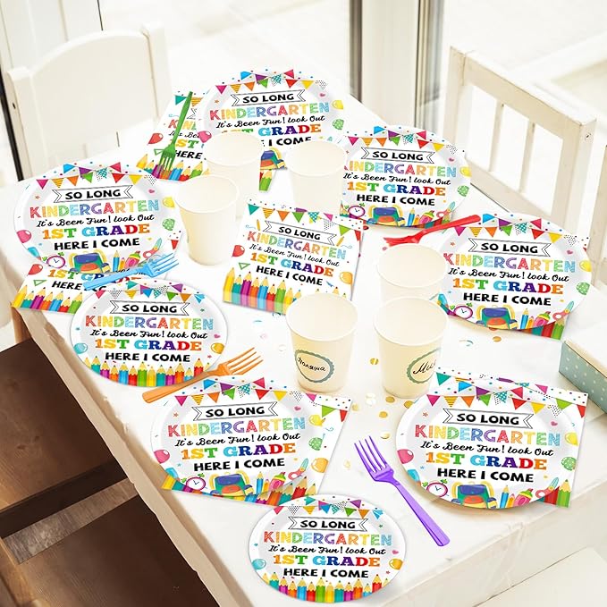 96Pcs Kindergarten Graduation Party Paper Plates and Napkins So Long