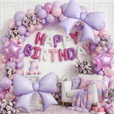 Pink Purple Happy Birthday Balloon, 38Inch Bow Aluminum Foil