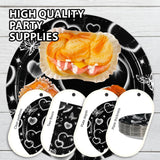 Grencian 96 Pcs 2000s Party Plates and Napkins Black Heart Tableware