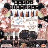 295 Pcs Black And Rose Gold Birthday Decorations Birthday