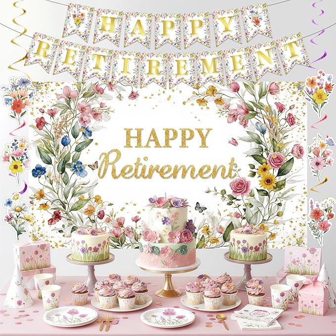 8pcs Floral Retirement Party Decorations for Women Wildflower Happy