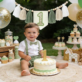 Wild One 1st Green White Highchair Banner Handmade Wood Bead Tassel