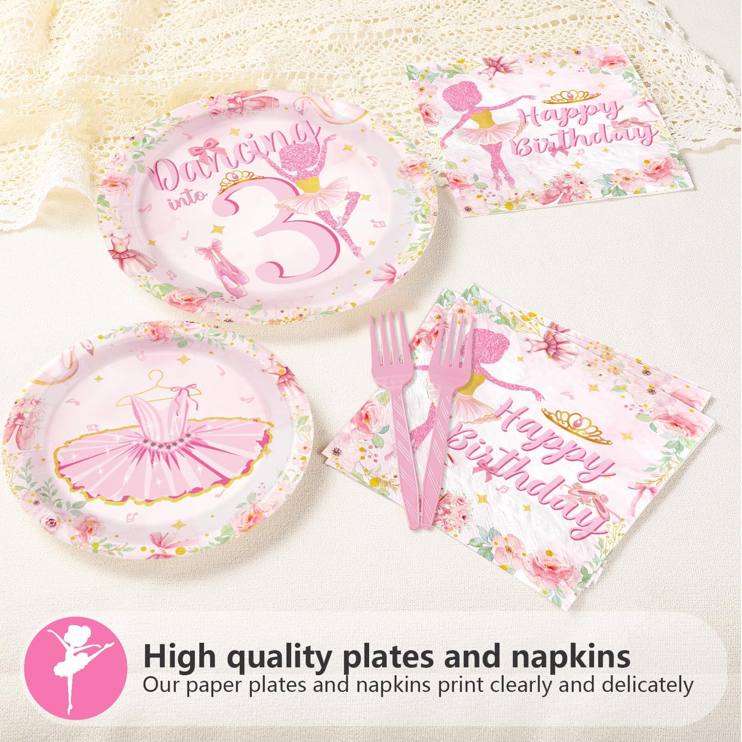 96Pcs Ballerina 3rd Birthday Decorations Cute Ballet 3rd Birthday