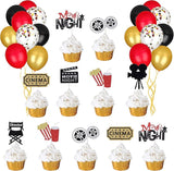 Movie Night Decorations Popcorn Star Foil Balloons Cupcake Toppers