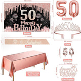 50th Birthday Decorations for Her with Banner Rose Gold Tablecloth