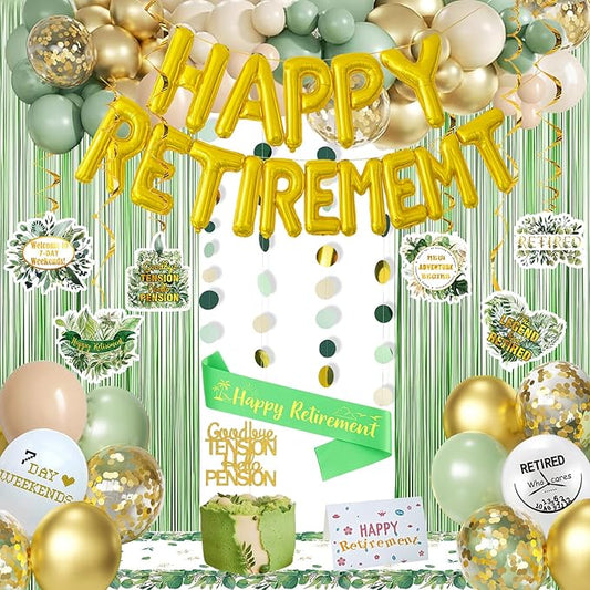 Sage Green & Gold Retirement Decorations Happy Retirement Banner
