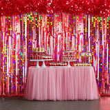4 Packs Red Foil Fringe Curtain, Red Glitter Metallic Tinsel Backdrop