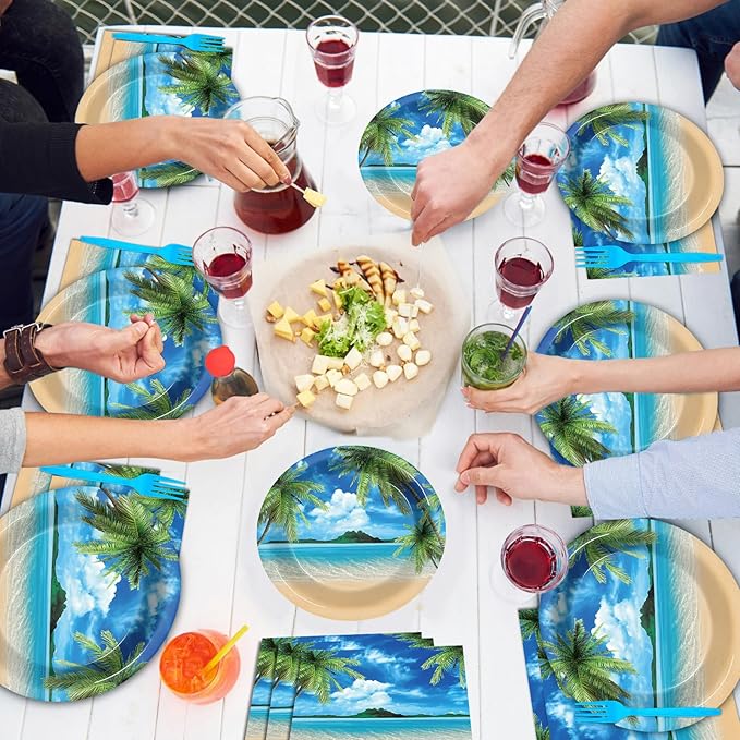 96Pcs Beach Party Plates and Napkins for Summer Tropical Birthday