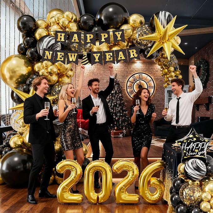 DBKL Black and Gold Balloon Garland Arch Kit, New Years Balloons with