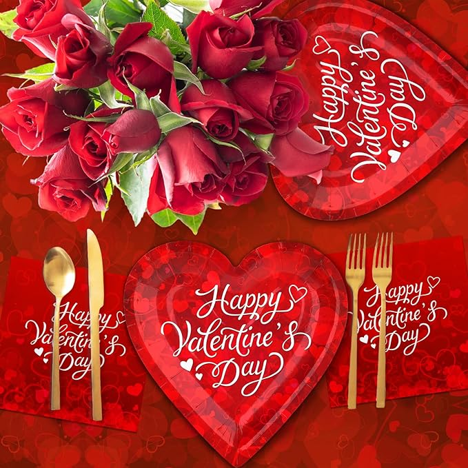 Valentine's Day Party Supplies for 25 Guests Romantic Heart Shaped