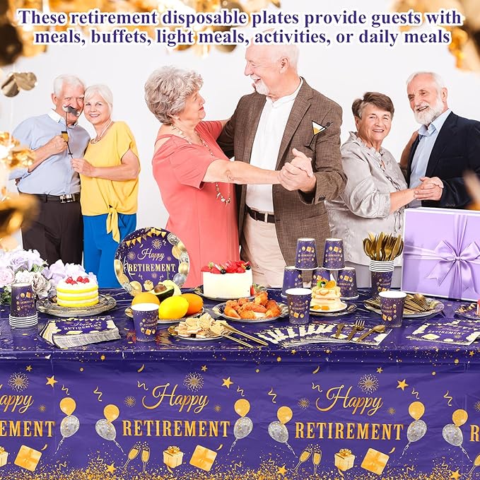 194 Pcs Purple Gold Happy Retirement Party Decorations Supplies