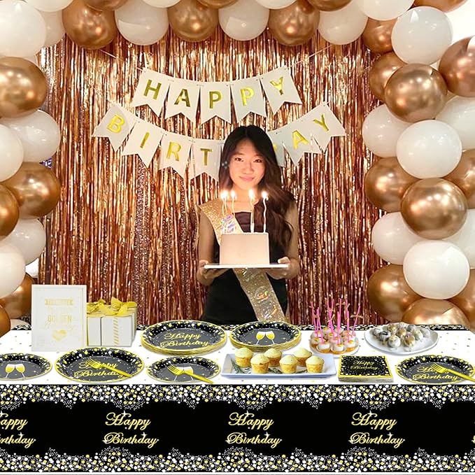 81 Pieces Black and Gold Party Supplies Gold and Black Plates Black