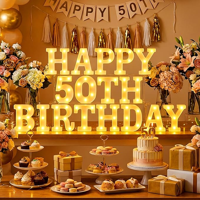 17 Pcs 50th Birthday Party Decoration Happy 50th Birthday Light up