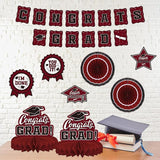 Maroon Themed 2026 Graduation Decorations Set - Congrats Grad Banner,