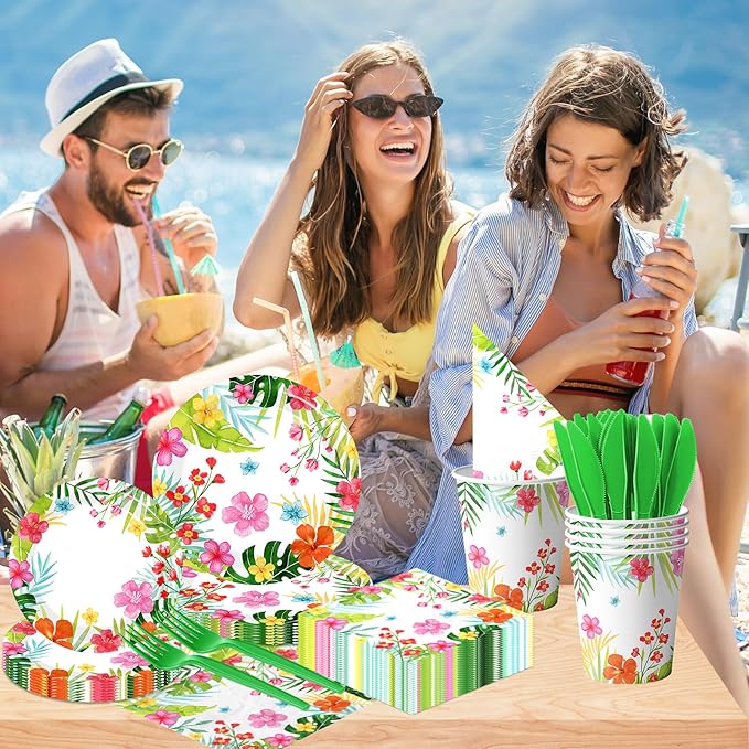 Luau Party Supplies 144pcs Tropical Party Decorations includes