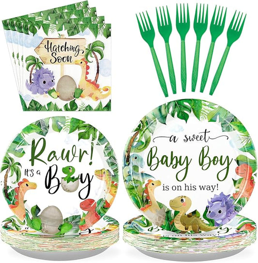 96Pcs Dinosaur Baby Shower Party Decorations for Boys Dino Baby
