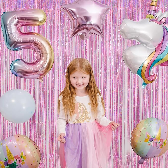 Melsan Pink Foil Fringe Curtain Easter Decorations for Home – 3 Pack