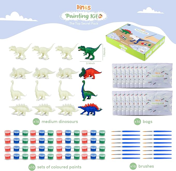 Dinosaur Party Favors for Kids Painting Kit Pack 16 Dinosaur Goodie