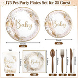 175 Pcs Boho Baby Shower Decorations, 25 Guest Baby Shower Plates and