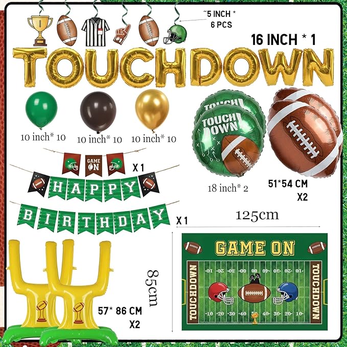 Football Party Decorations Kit & Green Brown Gold Balloons & Goal