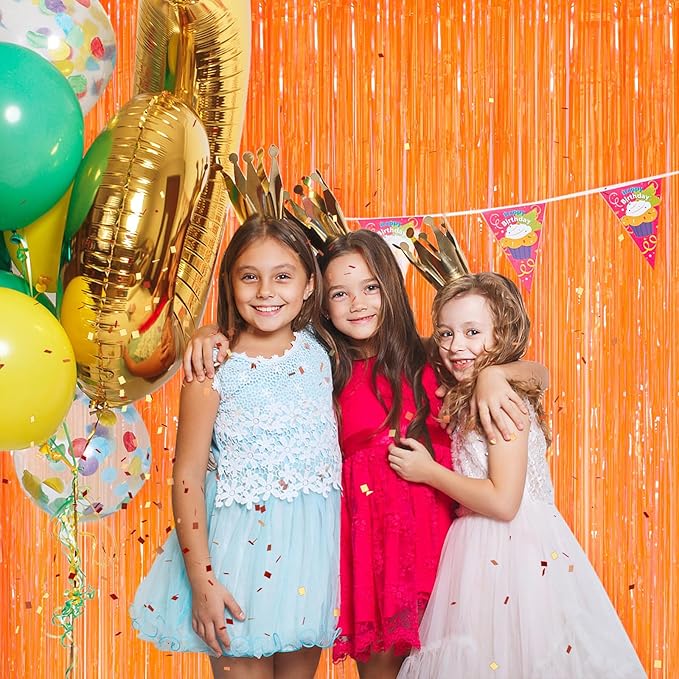 Orange Metallic Tinsel Foil Fringe Curtains, 2 Pack 3.3x8.3 Feet