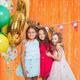 Orange Metallic Tinsel Foil Fringe Curtains, 2 Pack 3.3x8.3 Feet